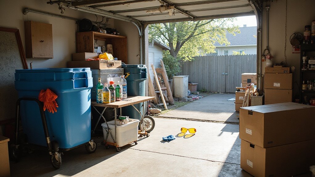 gathering cleaning supplies and safety gear