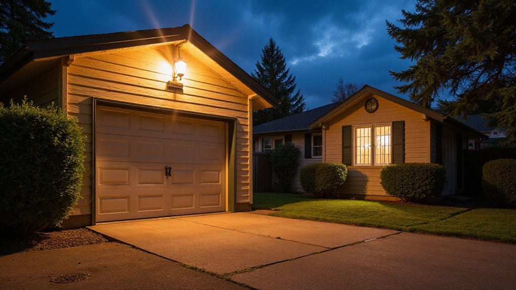 secure garage and outbuildings